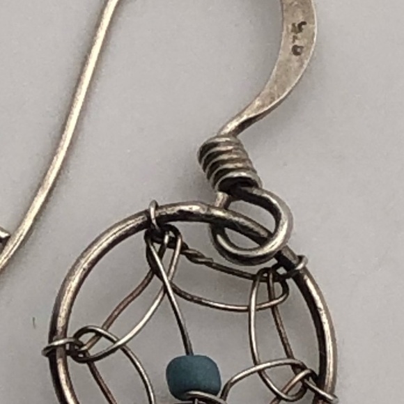 VTG Sterling & Turquoise Accent Dream Catcher Earrings - 1.5” - Picture 2 of 4